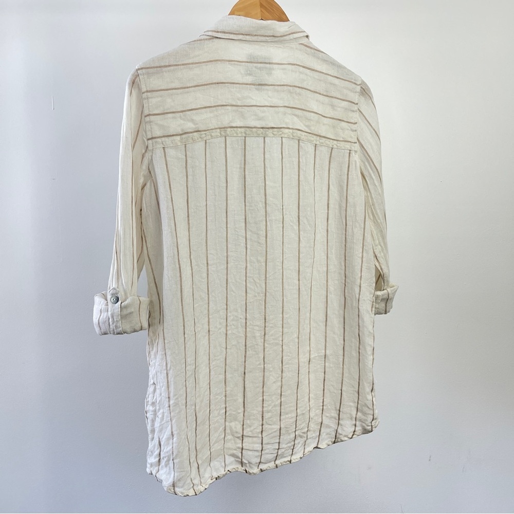 H by Halston Beige Striped Linen Button-Up Shirt Size M - Picture 4 of 5